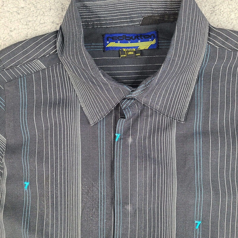Red Button Seven 7 Shirt Mens Large Black Long Sleeve Button Down 7's Embroidery - Picture 2 of 12